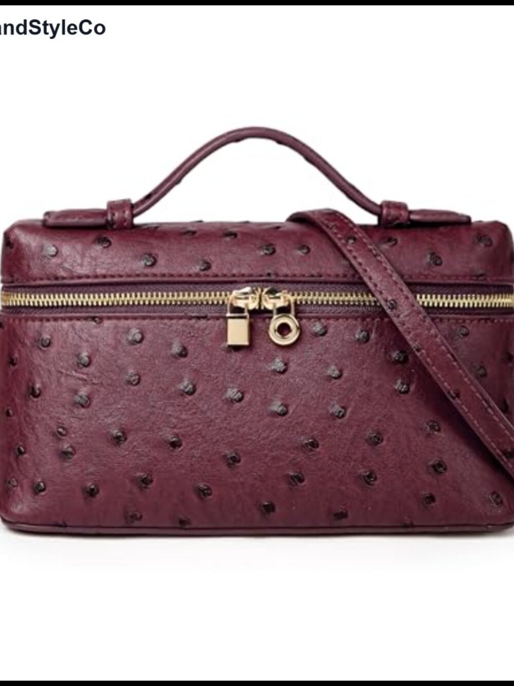 Ostrich Embossed Vegan Leather Crossbody Bag Adjustable Strap Top Handle